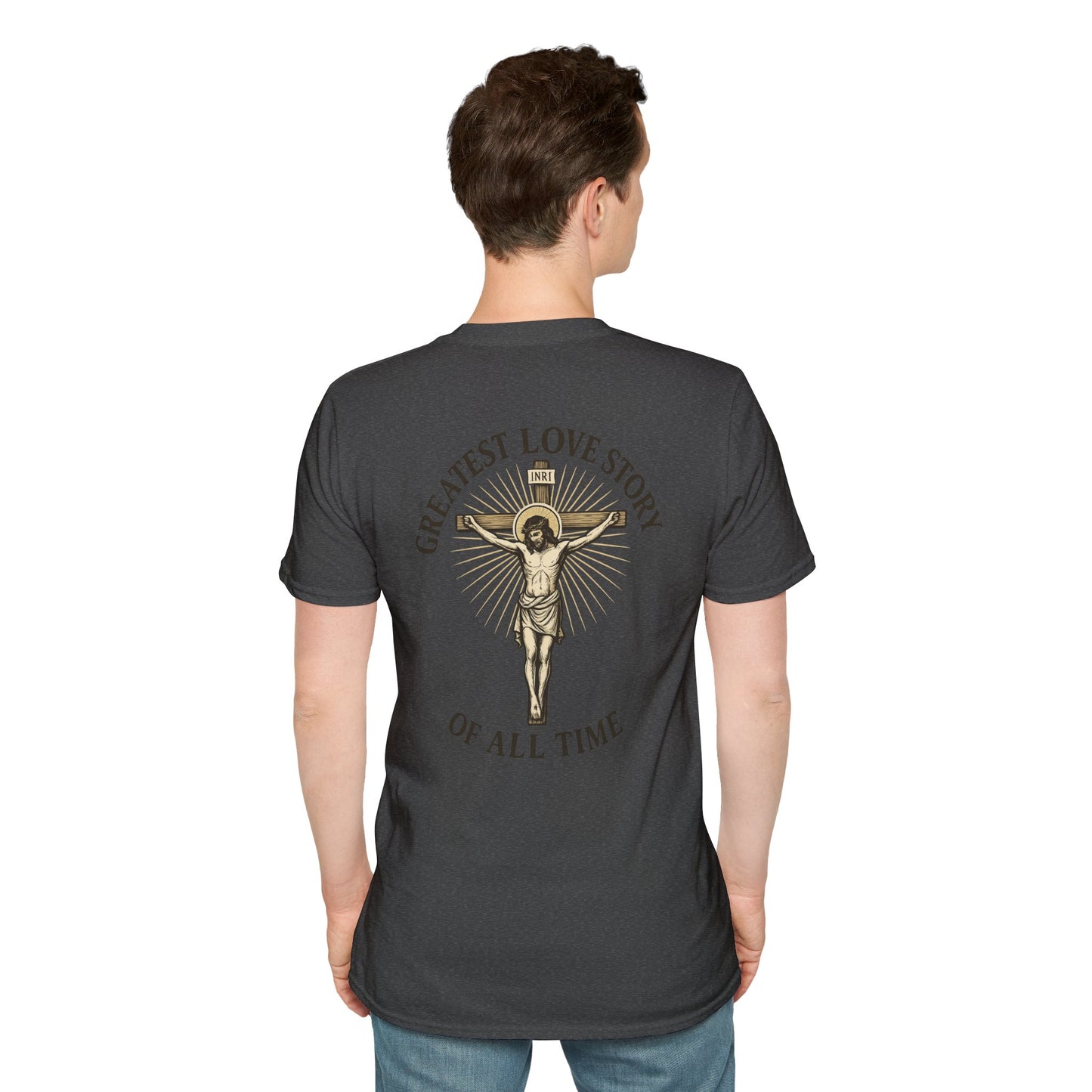Religious Jesus Greatest Love Story Softstyle T-Shirt Tee Shirt Christian Apparel, Unisex Graphic Tee, Salty Shield Design