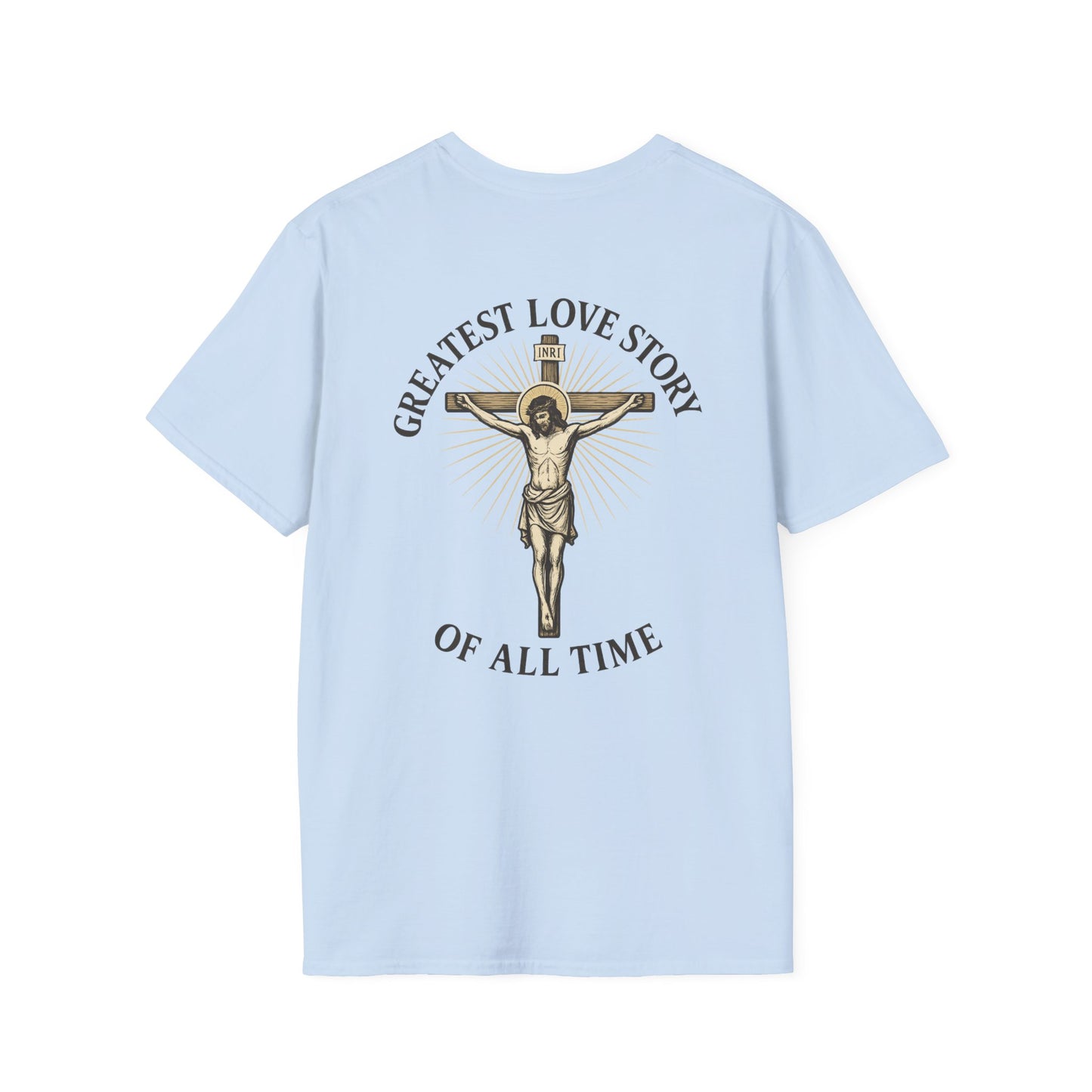 Religious Jesus Greatest Love Story Softstyle T-Shirt Tee Shirt Christian Apparel, Unisex Graphic Tee, Salty Shield Design