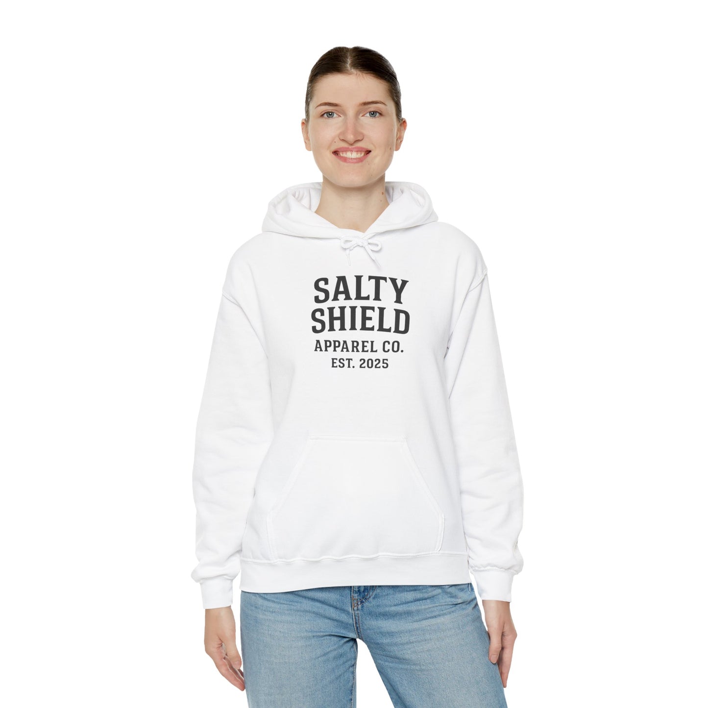 Salty Shield University Hoodie - Cozy Unisex Sweatshirt, Perfect for Casual Days, Gift for Friends, Summer Beach Vibes, Year-Round Comfort