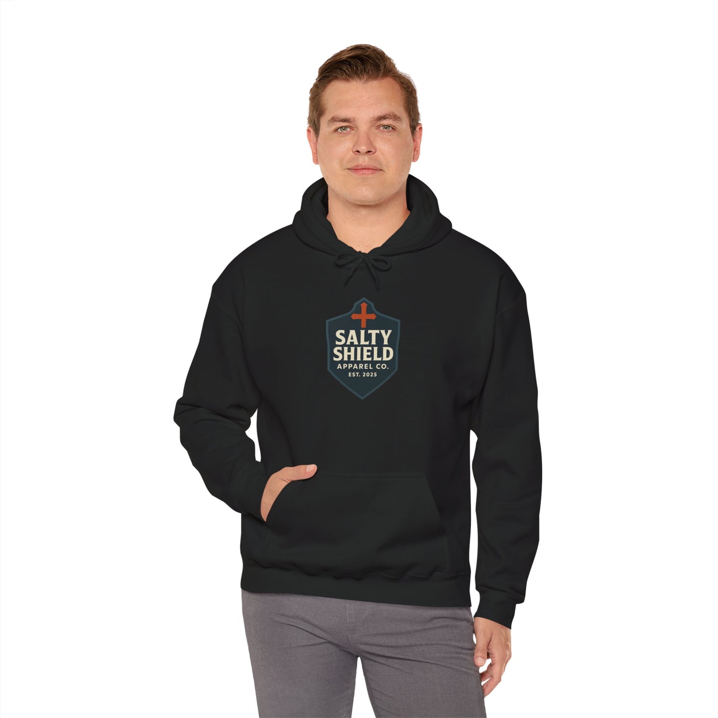 Salty Shield Unisex Hoodie, Casual Pullover, Gift for Him/Her, Cozy Sweatshirt, Everyday Wear, Christian Apparel