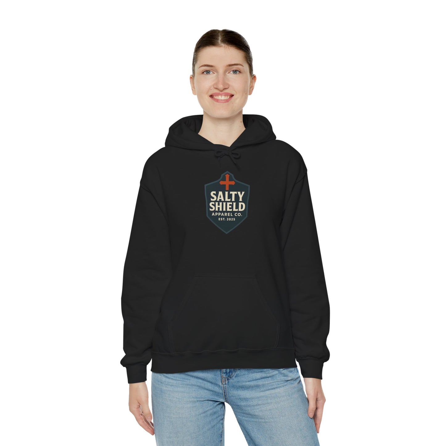 Salty Shield Unisex Hoodie, Casual Pullover, Gift for Him/Her, Cozy Sweatshirt, Everyday Wear, Christian Apparel