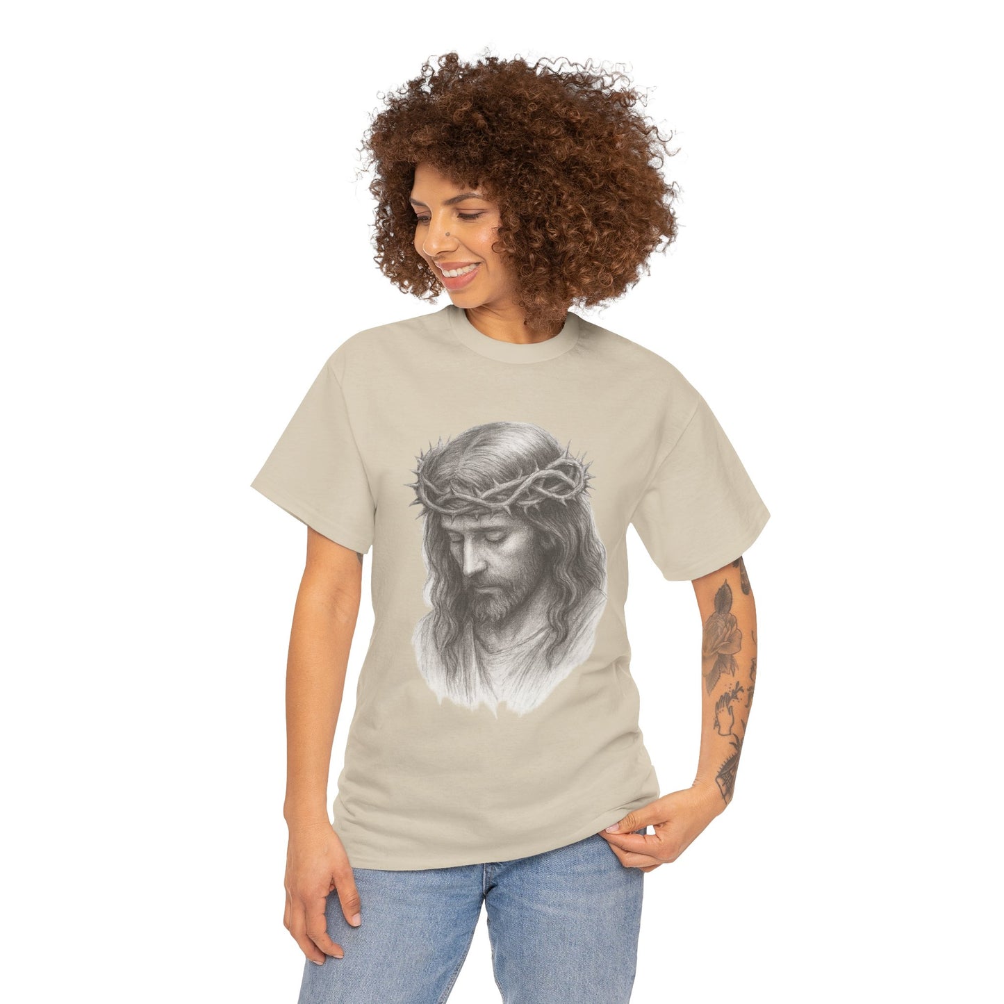 Jesus Crown of Thorns Unisex Heavy Cotton Tee, Faith T-Shirt, Christ Shirt, Religious Gift, Christian Apparel