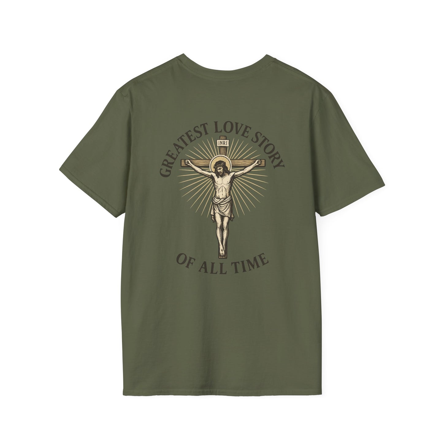 Religious Jesus Greatest Love Story Softstyle T-Shirt Tee Shirt Christian Apparel, Unisex Graphic Tee, Salty Shield Design