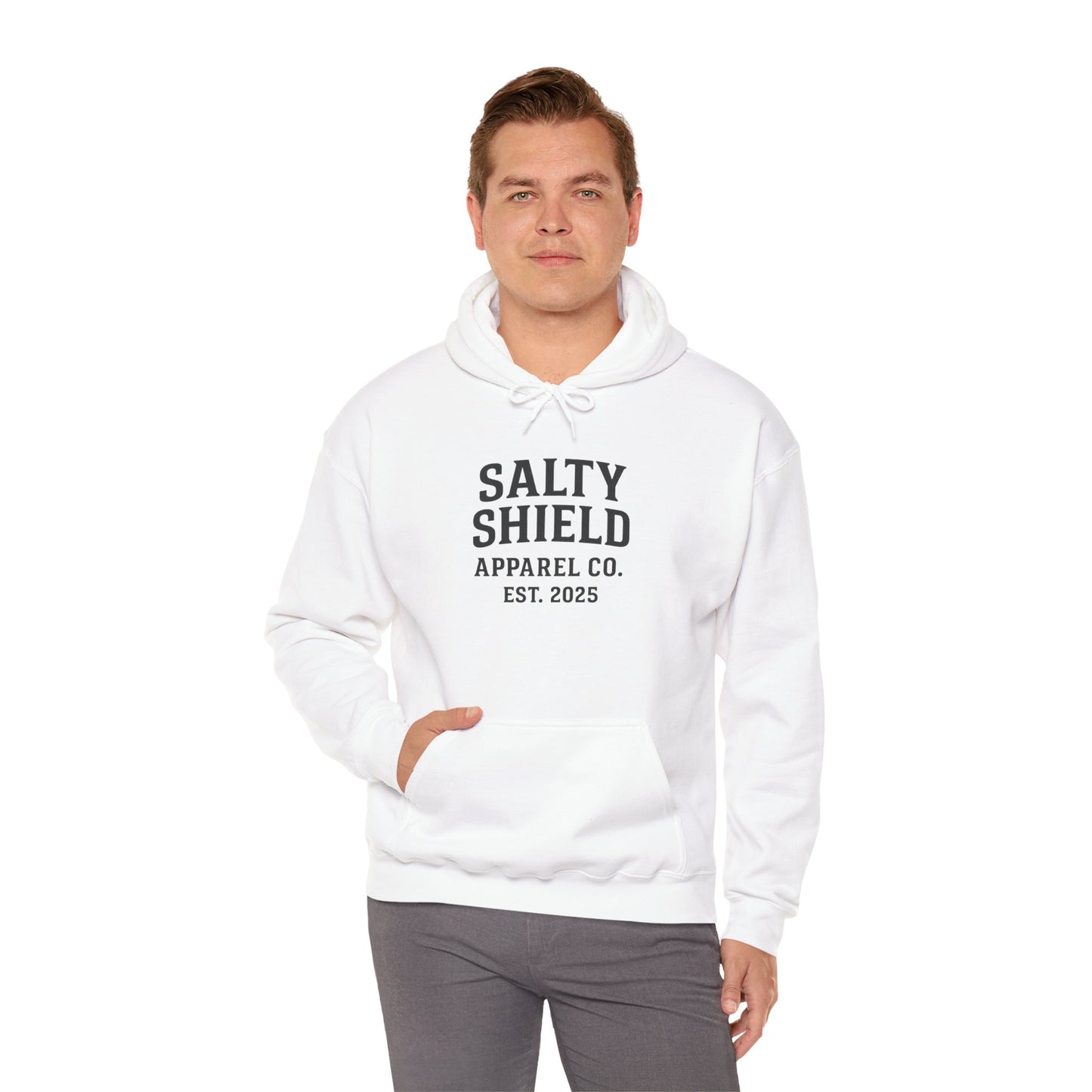 Salty Shield University Hoodie - Cozy Unisex Sweatshirt, Perfect for Casual Days, Gift for Friends, Summer Beach Vibes, Year-Round Comfort