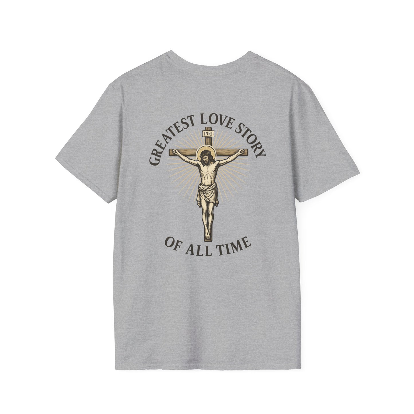 Religious Jesus Greatest Love Story Softstyle T-Shirt Tee Shirt Christian Apparel, Unisex Graphic Tee, Salty Shield Design