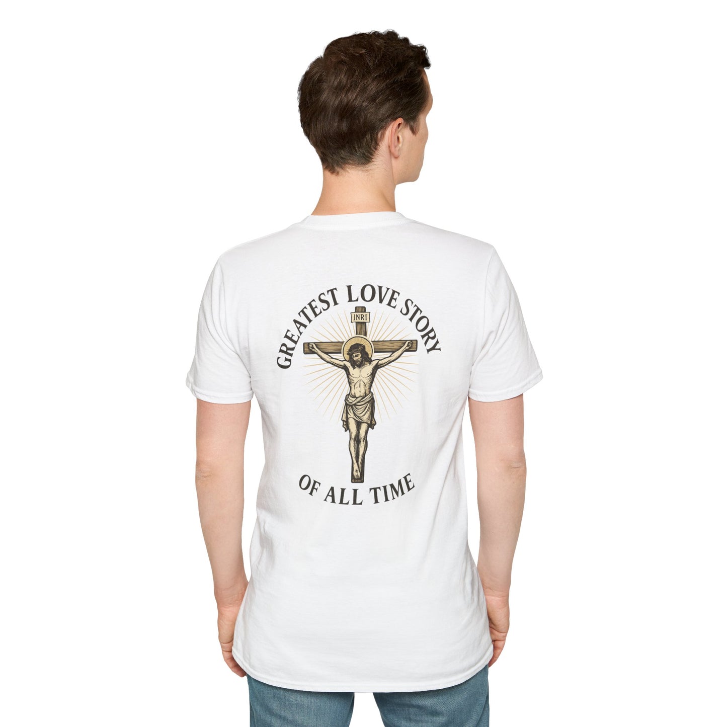 Religious Jesus Greatest Love Story Softstyle T-Shirt Tee Shirt Christian Apparel, Unisex Graphic Tee, Salty Shield Design