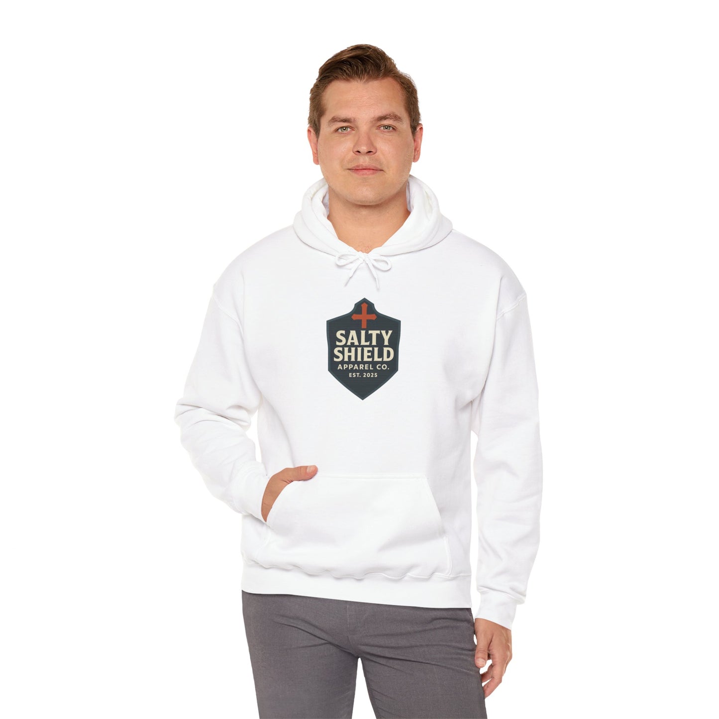Salty Shield Unisex Hoodie, Casual Pullover, Gift for Him/Her, Cozy Sweatshirt, Everyday Wear, Christian Apparel