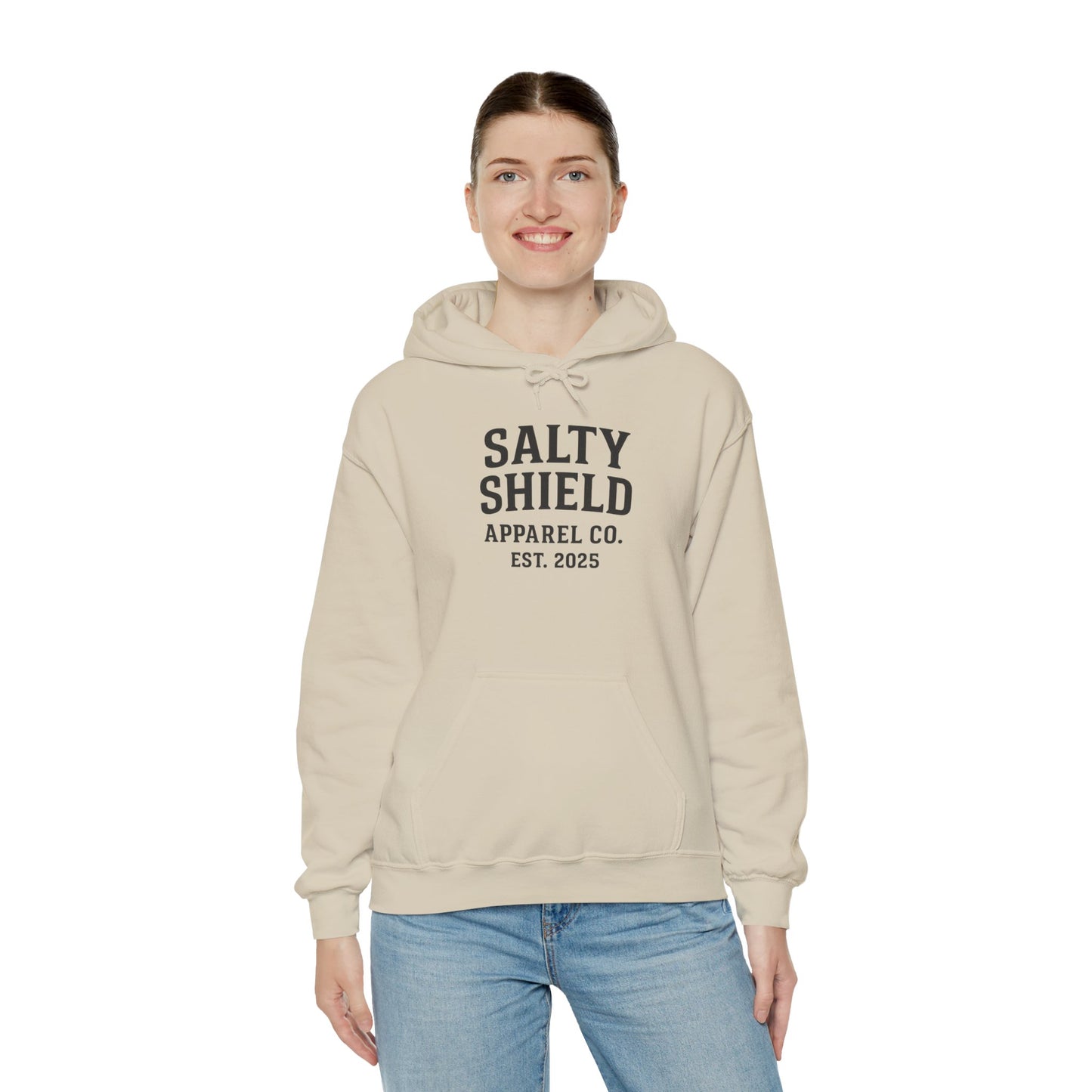 Salty Shield University Hoodie - Cozy Unisex Sweatshirt, Perfect for Casual Days, Gift for Friends, Summer Beach Vibes, Year-Round Comfort