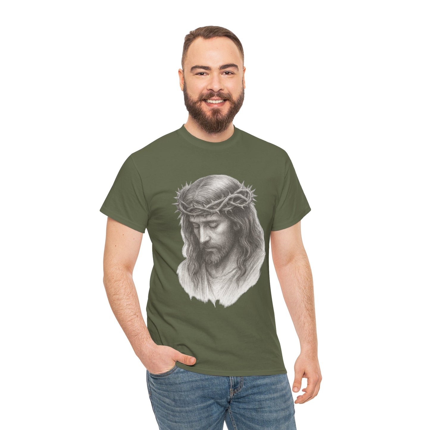 Jesus Crown of Thorns Unisex Heavy Cotton Tee, Faith T-Shirt, Christ Shirt, Religious Gift, Christian Apparel