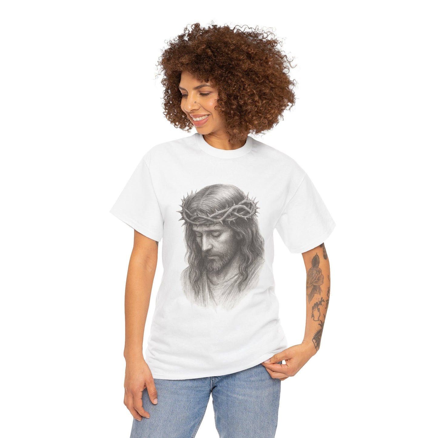 Jesus Crown of Thorns Unisex Heavy Cotton Tee, Faith T-Shirt, Christ Shirt, Religious Gift, Christian Apparel