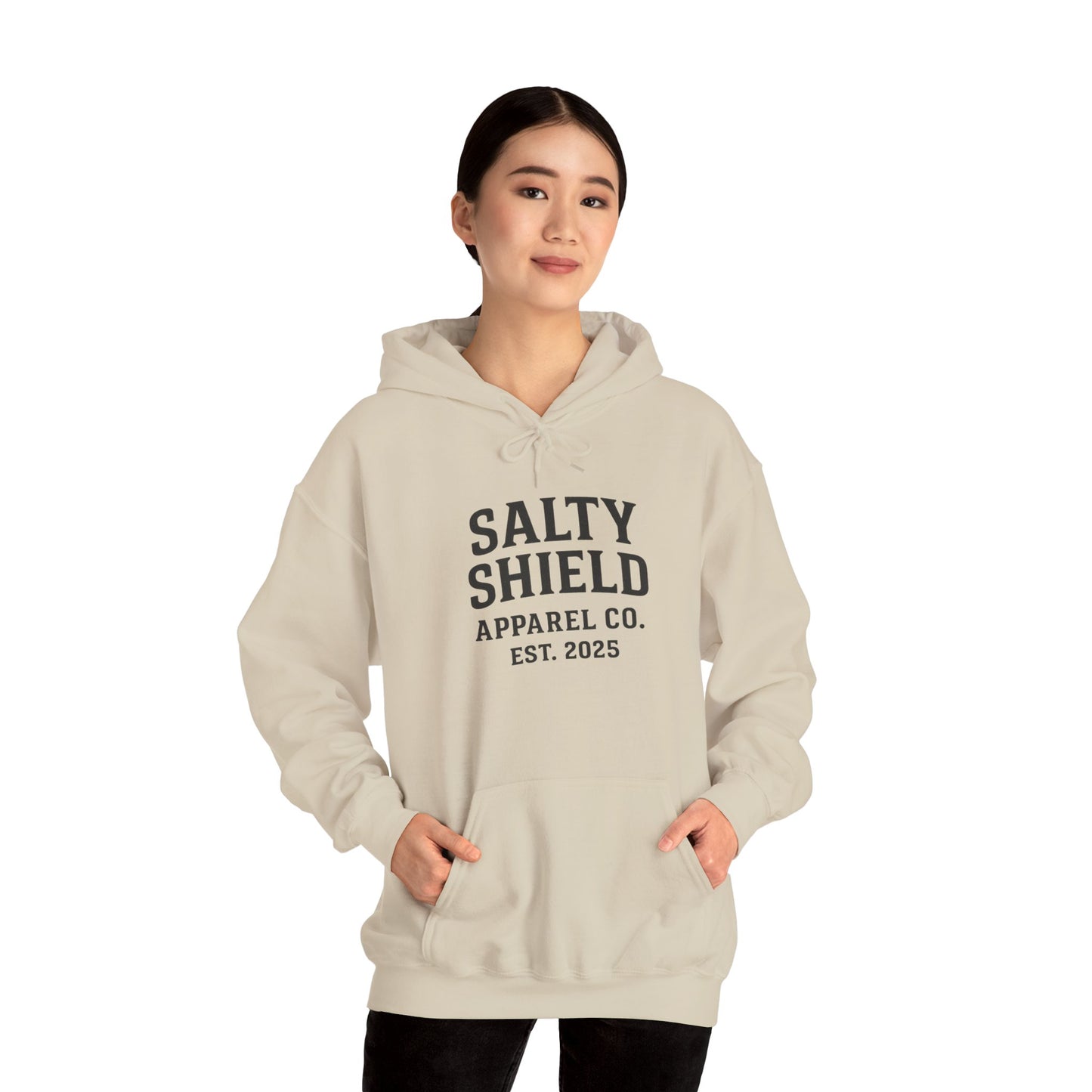Salty Shield University Hoodie - Cozy Unisex Sweatshirt, Perfect for Casual Days, Gift for Friends, Summer Beach Vibes, Year-Round Comfort