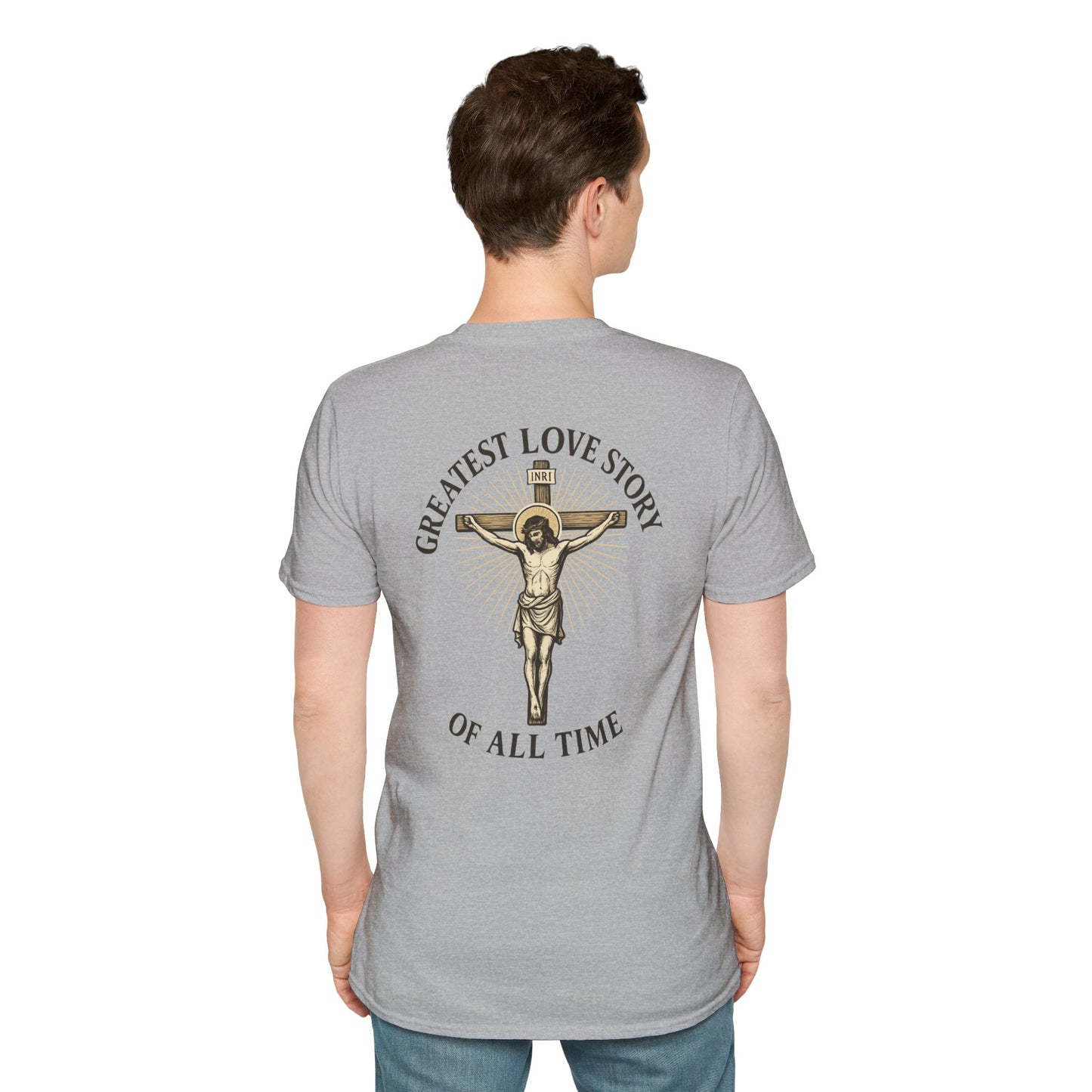 Religious Jesus Greatest Love Story Softstyle T-Shirt Tee Shirt Christian Apparel, Unisex Graphic Tee, Salty Shield Design