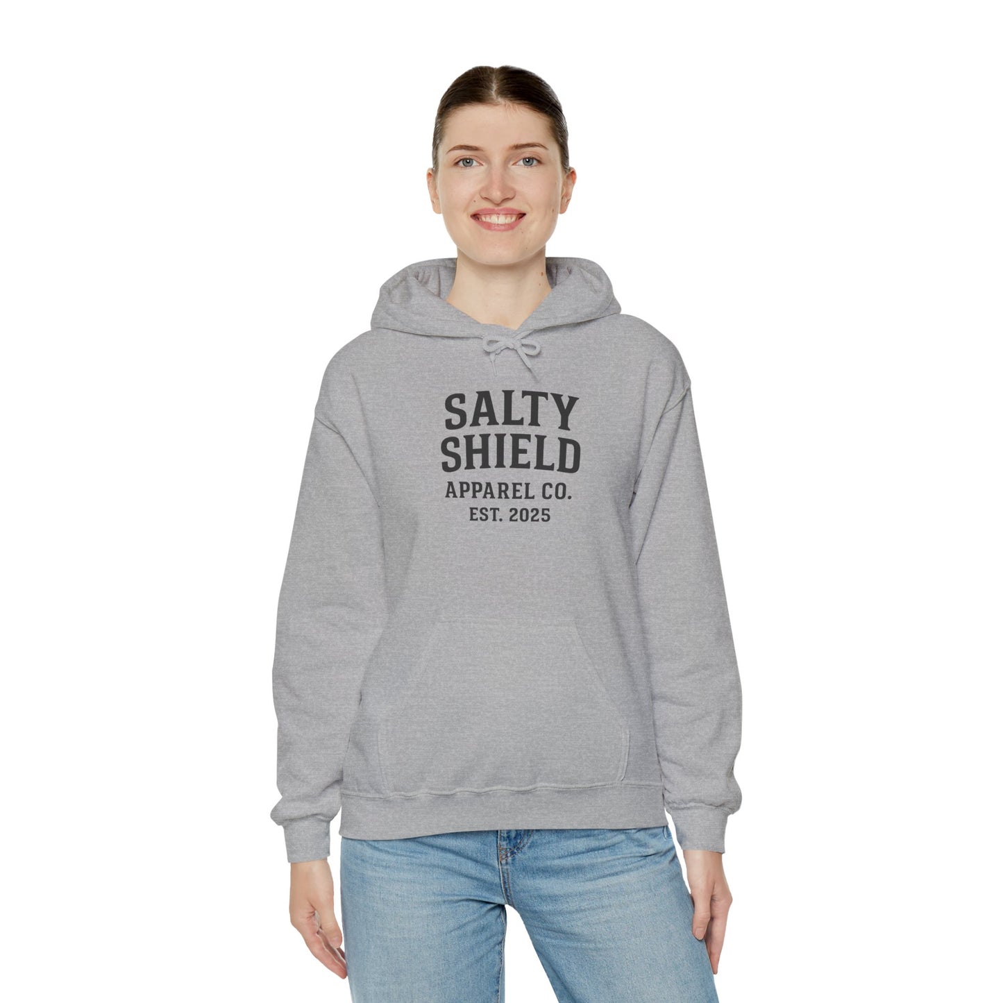 Salty Shield University Hoodie - Cozy Unisex Sweatshirt, Perfect for Casual Days, Gift for Friends, Summer Beach Vibes, Year-Round Comfort