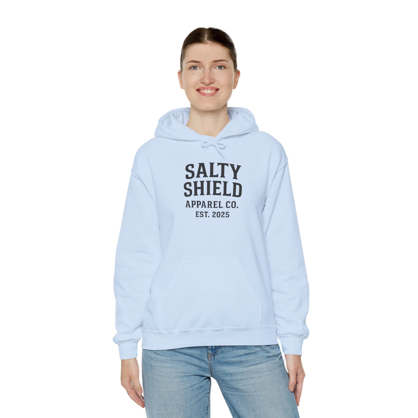 Salty Shield University Hoodie - Cozy Unisex Sweatshirt, Perfect for Casual Days, Gift for Friends, Summer Beach Vibes, Year-Round Comfort