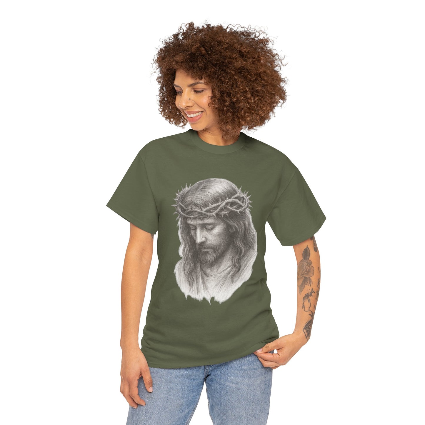 Jesus Crown of Thorns Unisex Heavy Cotton Tee, Faith T-Shirt, Christ Shirt, Religious Gift, Christian Apparel