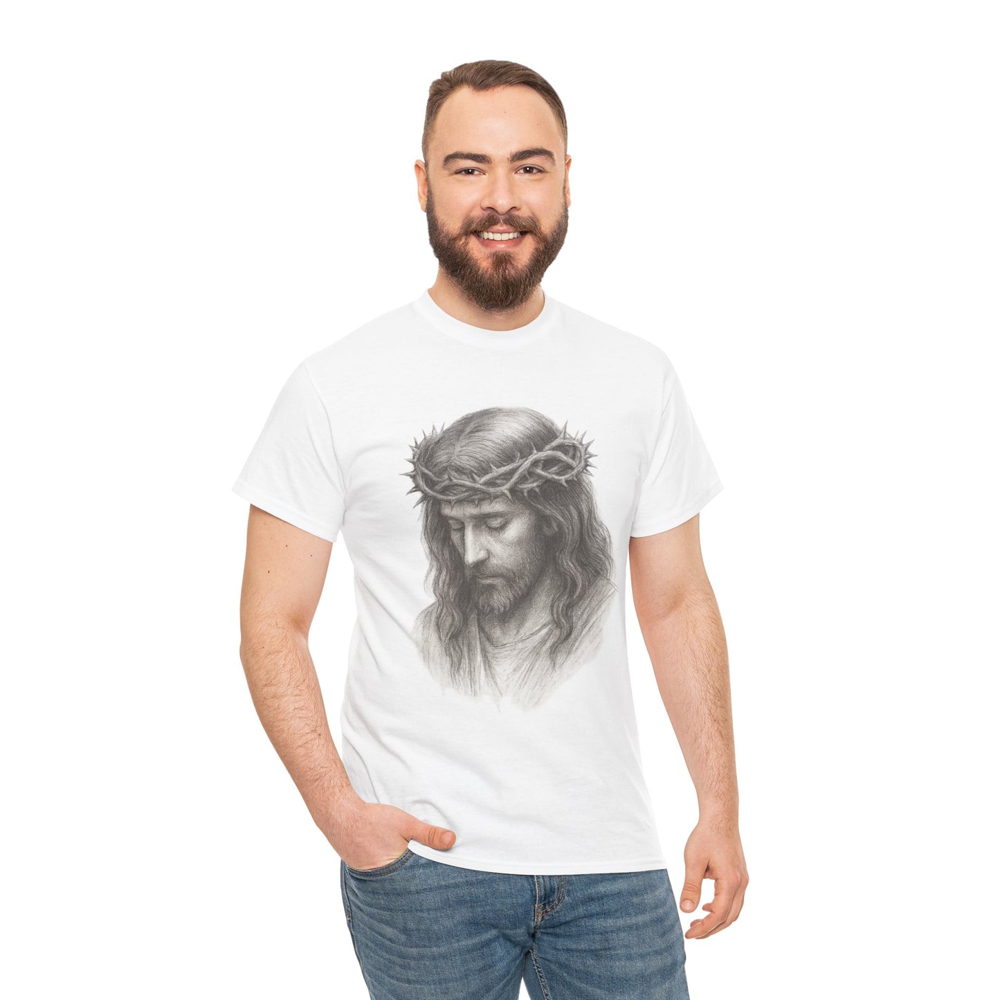 Jesus Crown of Thorns Unisex Heavy Cotton Tee, Faith T-Shirt, Christ Shirt, Religious Gift, Christian Apparel