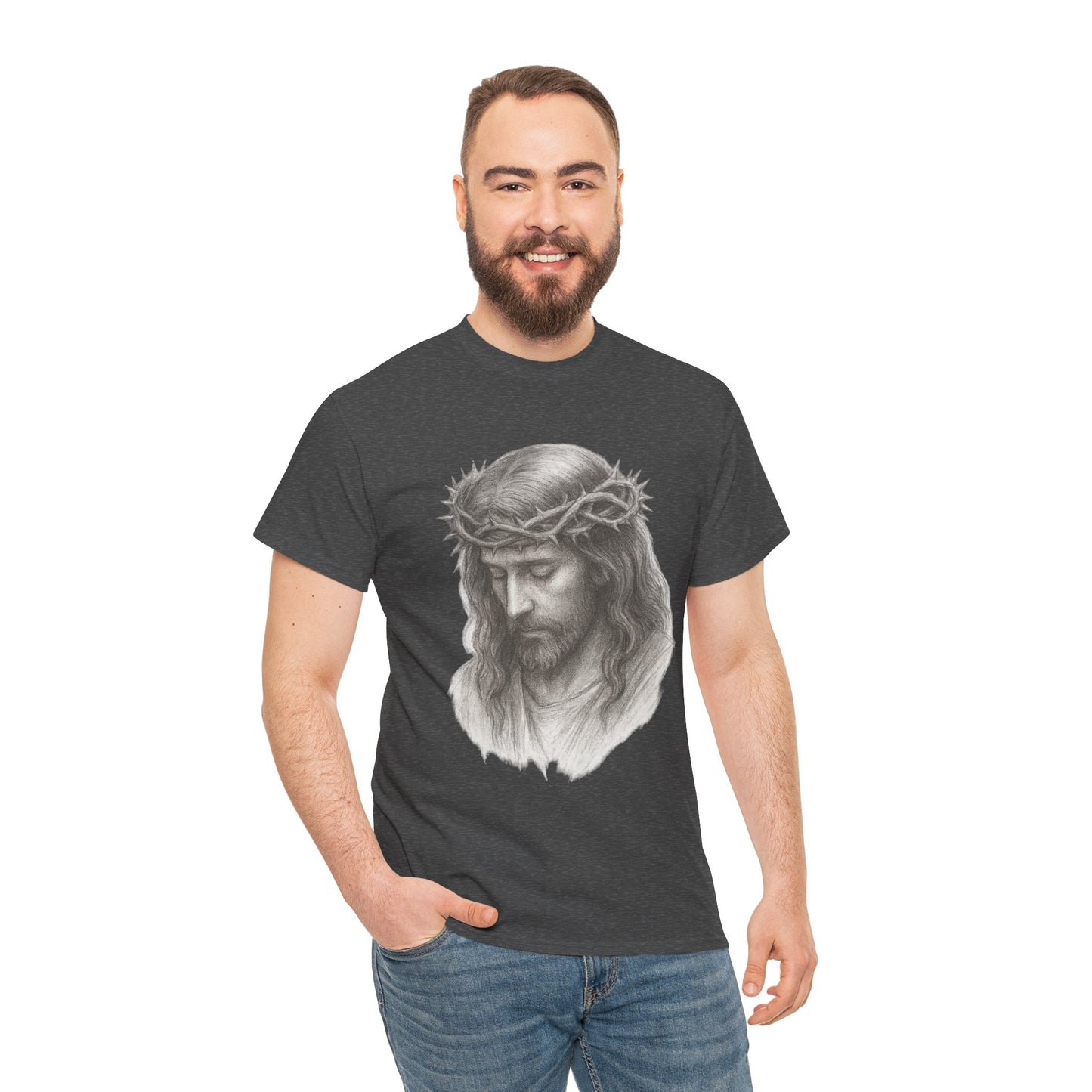 Jesus Crown of Thorns Unisex Heavy Cotton Tee, Faith T-Shirt, Christ Shirt, Religious Gift, Christian Apparel