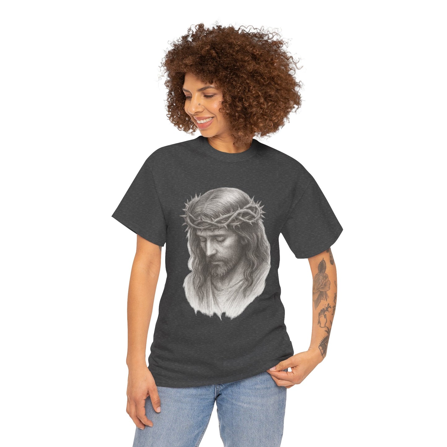 Jesus Crown of Thorns Unisex Heavy Cotton Tee, Faith T-Shirt, Christ Shirt, Religious Gift, Christian Apparel