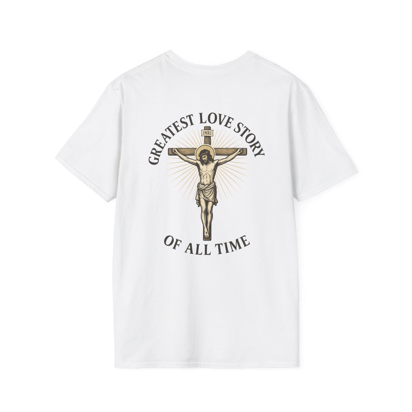 Religious Jesus Greatest Love Story Softstyle T-Shirt Tee Shirt Christian Apparel, Unisex Graphic Tee, Salty Shield Design