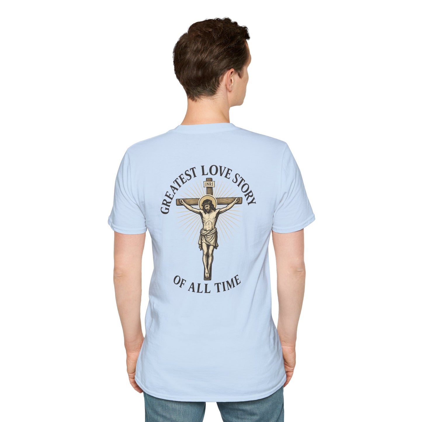 Religious Jesus Greatest Love Story Softstyle T-Shirt Tee Shirt Christian Apparel, Unisex Graphic Tee, Salty Shield Design