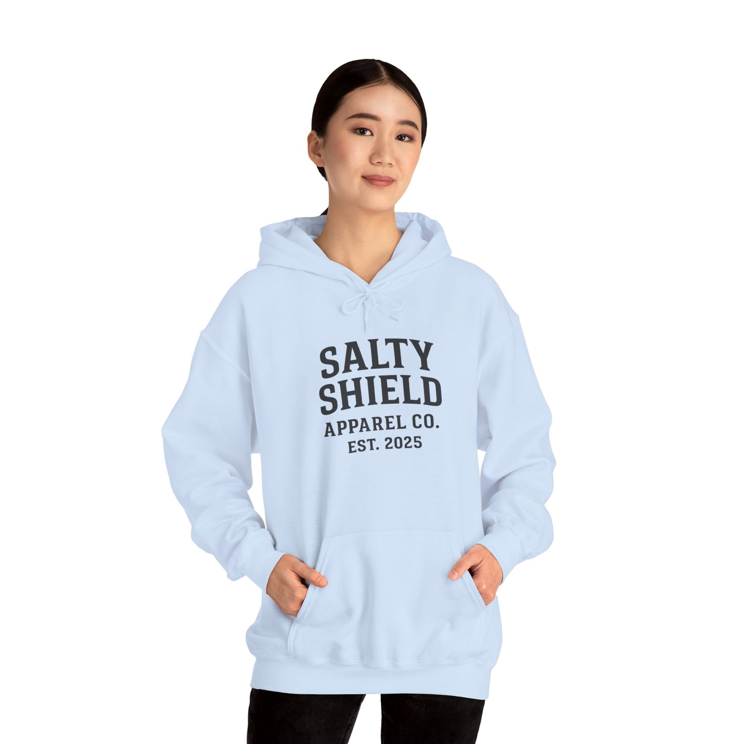Salty Shield University Hoodie - Cozy Unisex Sweatshirt, Perfect for Casual Days, Gift for Friends, Summer Beach Vibes, Year-Round Comfort