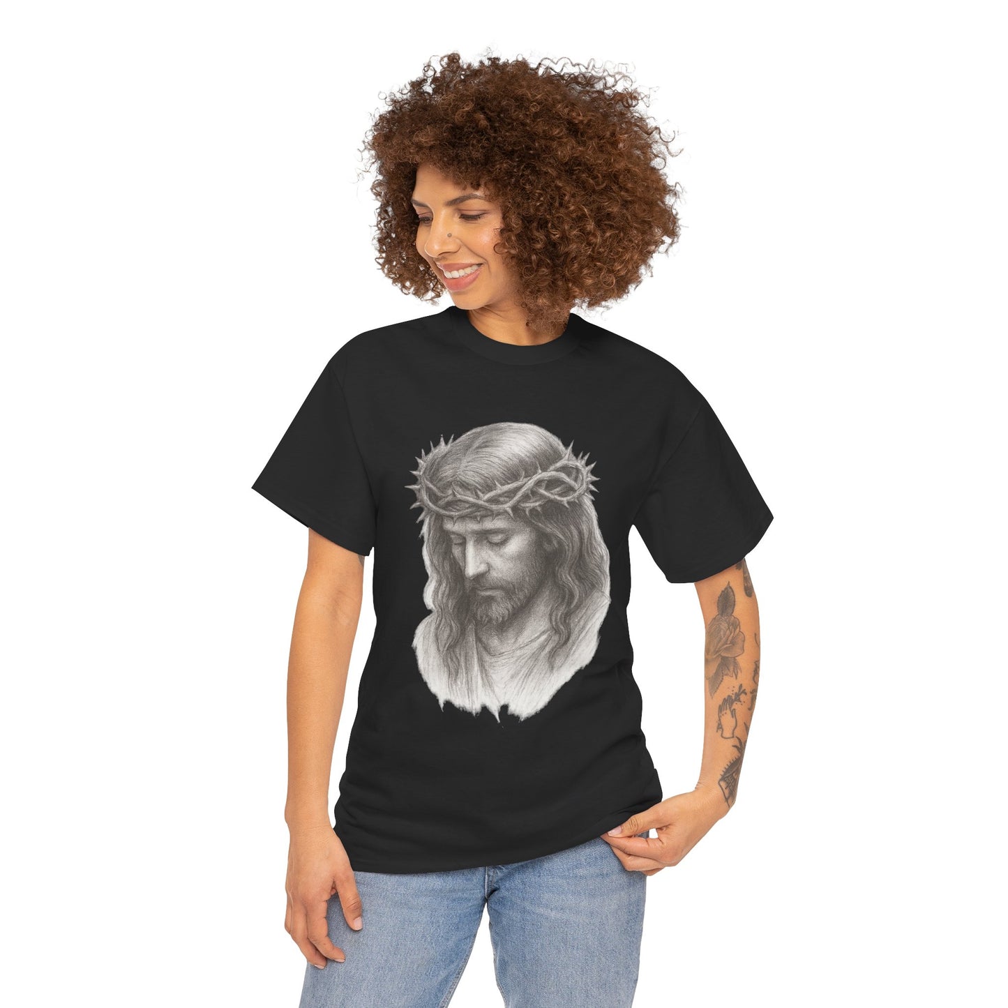 Jesus Crown of Thorns Unisex Heavy Cotton Tee, Faith T-Shirt, Christ Shirt, Religious Gift, Christian Apparel