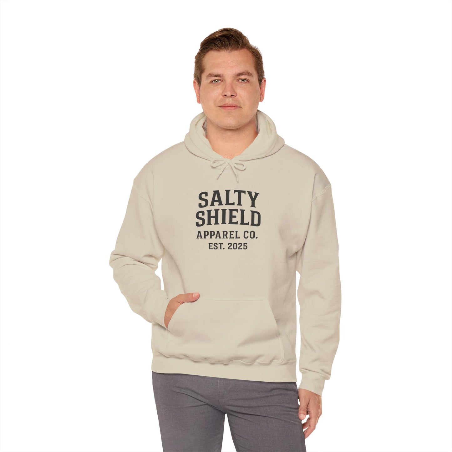 Salty Shield University Hoodie - Cozy Unisex Sweatshirt, Perfect for Casual Days, Gift for Friends, Summer Beach Vibes, Year-Round Comfort