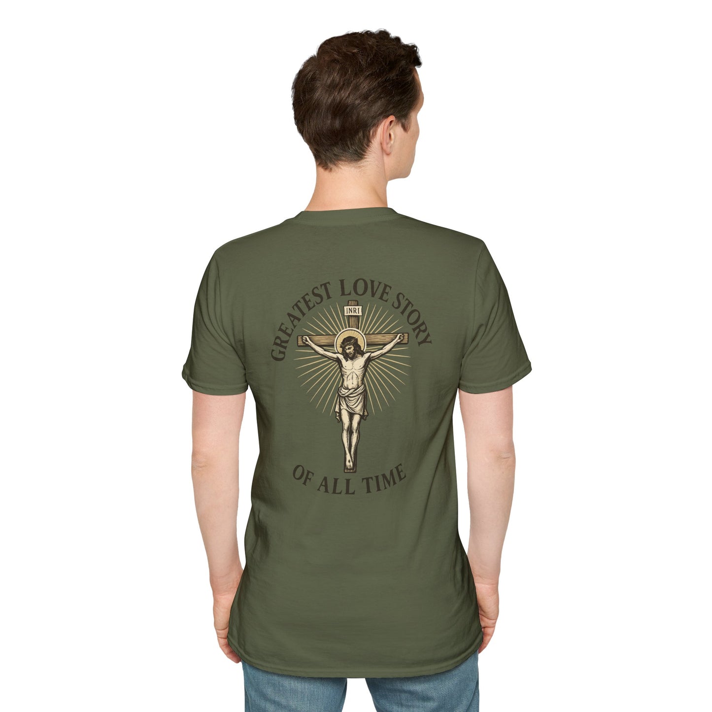 Religious Jesus Greatest Love Story Softstyle T-Shirt Tee Shirt Christian Apparel, Unisex Graphic Tee, Salty Shield Design