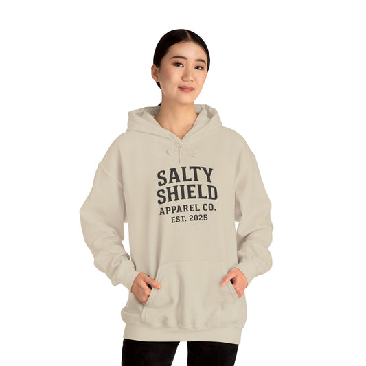 Salty Shield University Hoodie - Cozy Unisex Sweatshirt, Perfect for Casual Days, Gift for Friends, Summer Beach Vibes, Year-Round Comfort